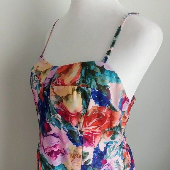 Summer Beach Corset Dress Strappy Colourful Floral Smocked Open Back Light Fairy - Picture 4 of 8